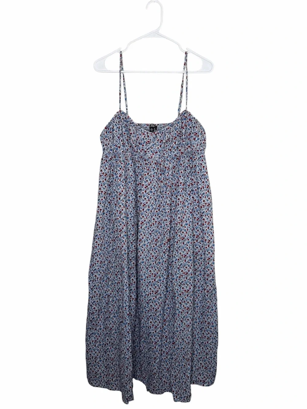 J. Crew White Floral Midi Dress with Red and Blue Accents